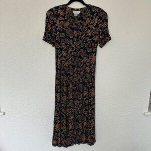 Talbots Vintage 90s Floral Button Up Dress Size 12 Grape Leaf Print Cottagecore